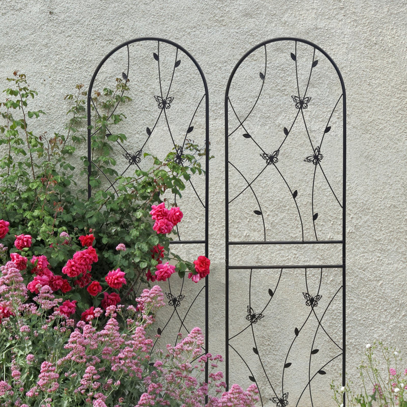 Treillis de jardin en métal 180 x 50 cm, antirouille, ensemble de 4, noir, support pour plantes d'extérieur, installation facile, support pour fleurs grimpantes antirouille, à assembler