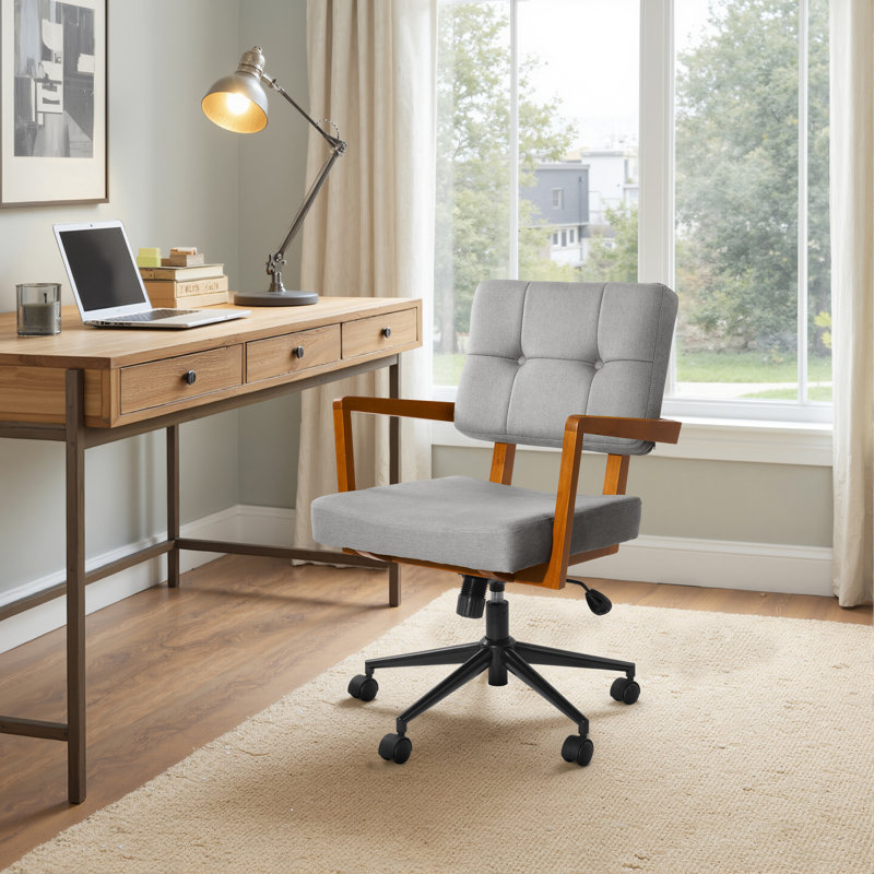 Upholstered Swivel Home Office Desk Chair, Gray