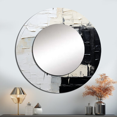 Black And Beige Scandinavian Modernity Art - Abstract Round Mirror Wall Decor_MTMIR122959