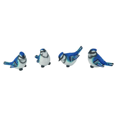 Small Resin Blue Bird Figurine, Bird Figurines, Blue, Resin, Set of 4, Tabletop, Living Room, Spring, Home Decoration