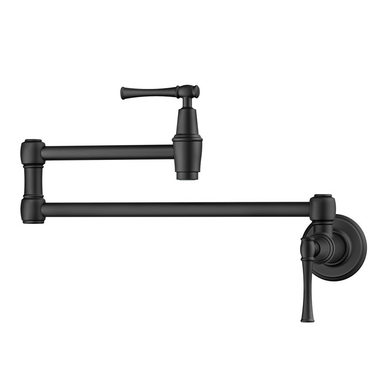 KRAUS Allyn Wall Mount Pot Filler Kitchen Faucet With Retractable Arm In Matte Black, Matte Black