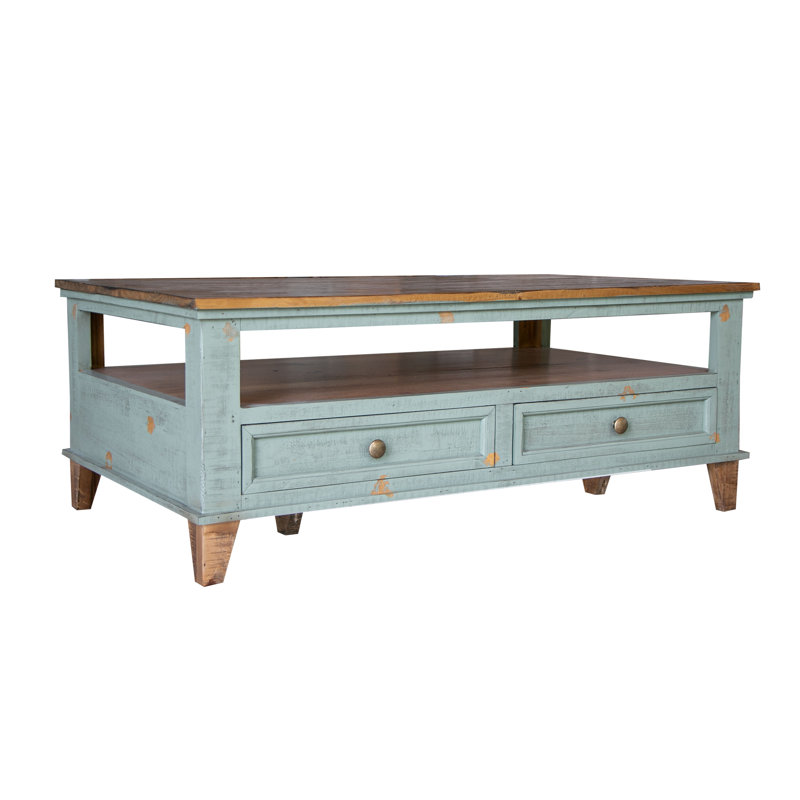 Table basse en bois massif avec rangement Westmont, Vert