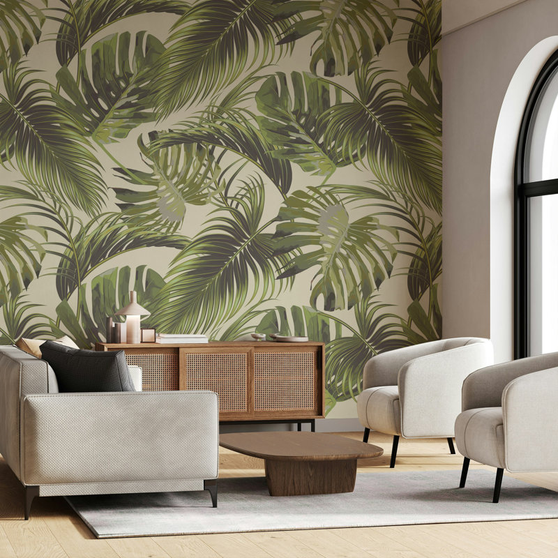 Papier peint moderne feuilles de palmier tropical, L 100 po x l 150 po