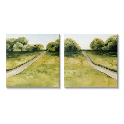 " Distant Rural Path Greenery Botanical Countryside Bushes " by Grace Popp 2 - Pieces Painting Print