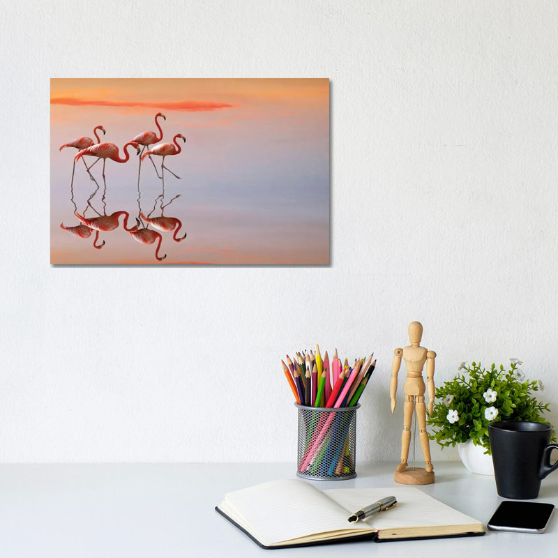 Flamingos Family 1 Piece Wrapped Canvas Painting, 20.32 cm H x 30.48 cm W x 1.91 cm D