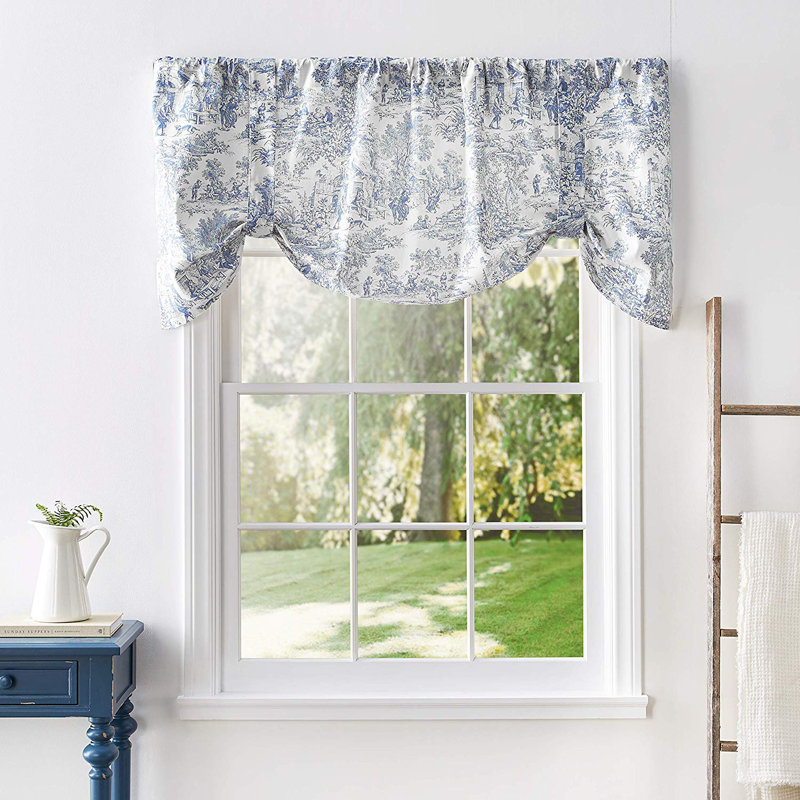 Amelie Cotton Toile Tie-Up Window Valance, Blue