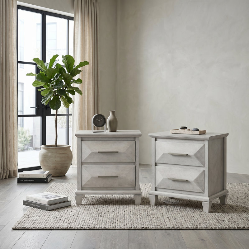Table de chevet 2 tiroirs Claypoole, Blanc antique