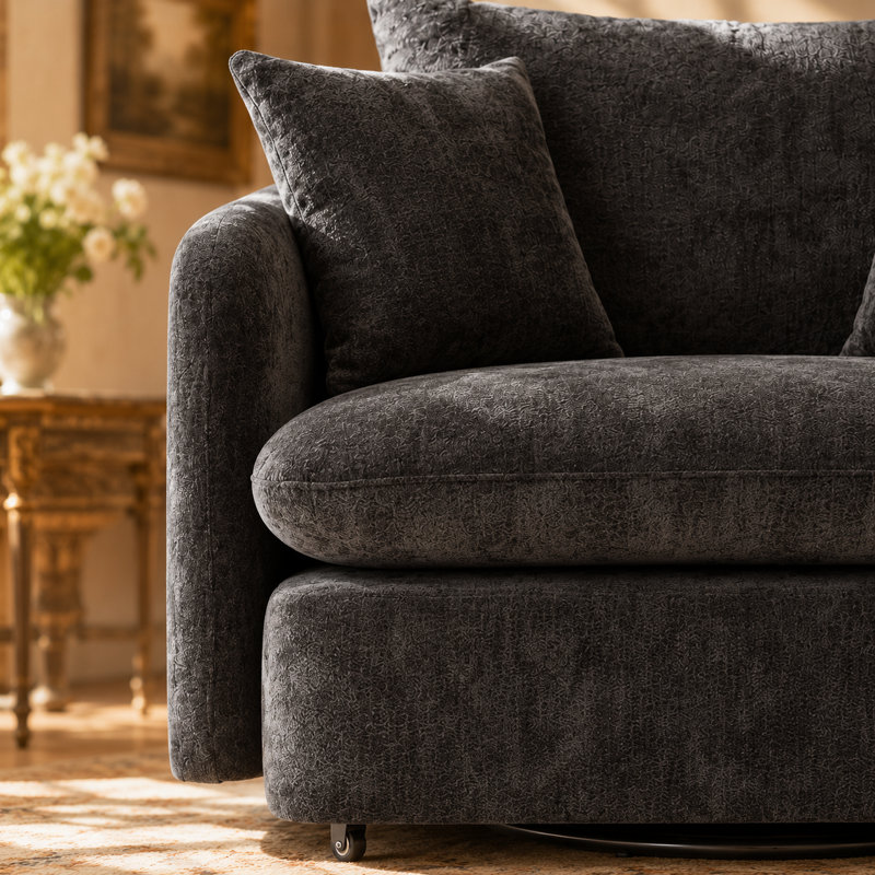 Fauteuil d'appoint surdimensionné en chenille pivotant à 360 ° Elvaris, Foncé foncé