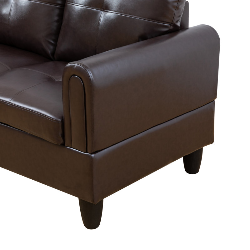 Faux 3-Piece Leather Living Room Sofa Set, Brown Faux Leather, Left Hand Facing