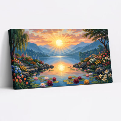 «Sunset Lake», reproduction d'art sur toile, ensemble de 1