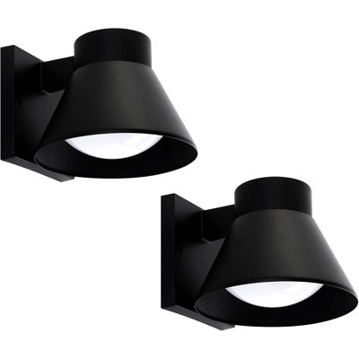 Paquet de 2 luminaires muraux d'extérieur à DEL, applique murale noire à l'avant, éclairage extérieur imperméable et lanterne murale anti-rouille