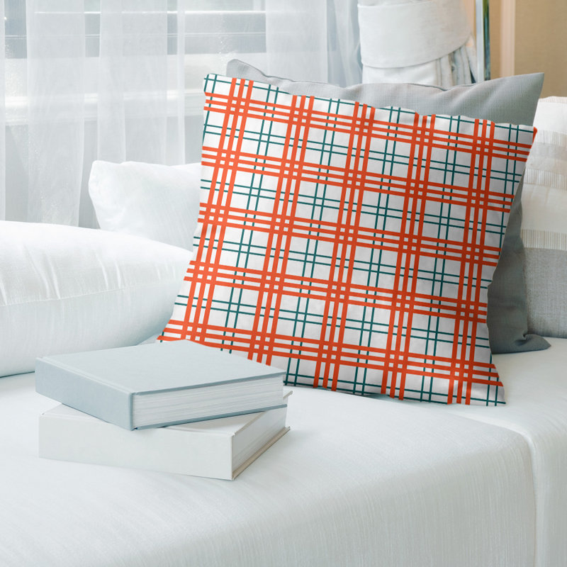 Housse de coussin d'extérieur carré R-Baltimore Football, 16 po x 16 po, Blanc / orange / turquoise R-Baltimore