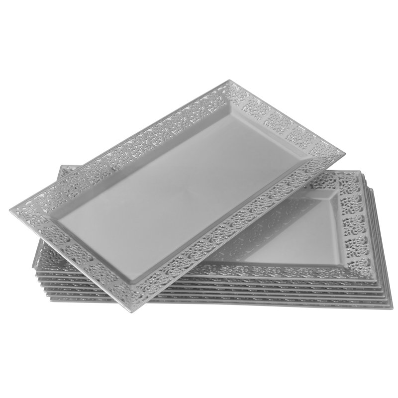 Assiette de service jetable en plastique Lace, Argent