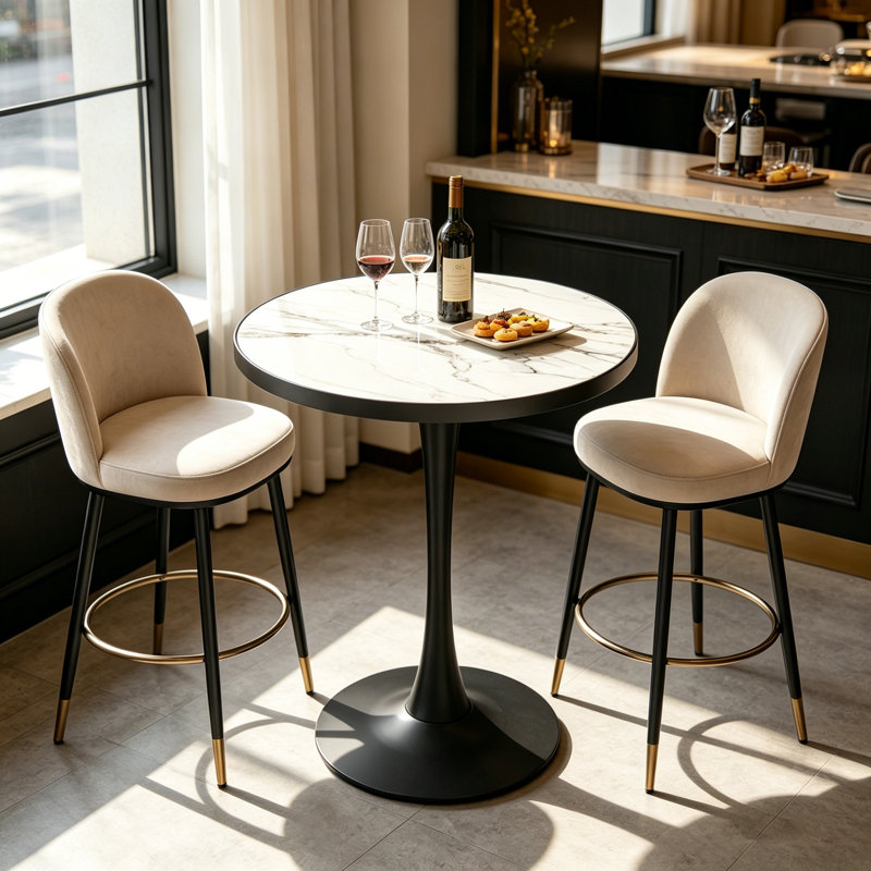 Round Marble Top Metal Base Dining Table, White