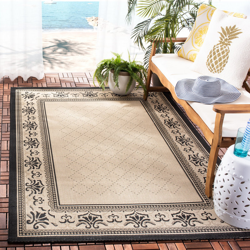 Tapis intérieur / extérieur brun clair / noir Arneshia, Rectangle 5 pi 3 po x 7 pi 7 po