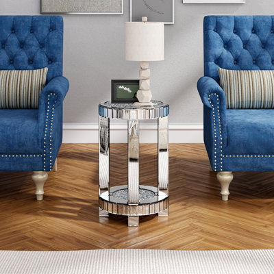 Sibell Mirrored Glass Top  Side Table with Storage
