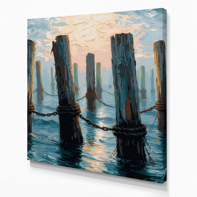 Art mural sur toile, "Nautical Dock pilings", H 32 po x l 32 po