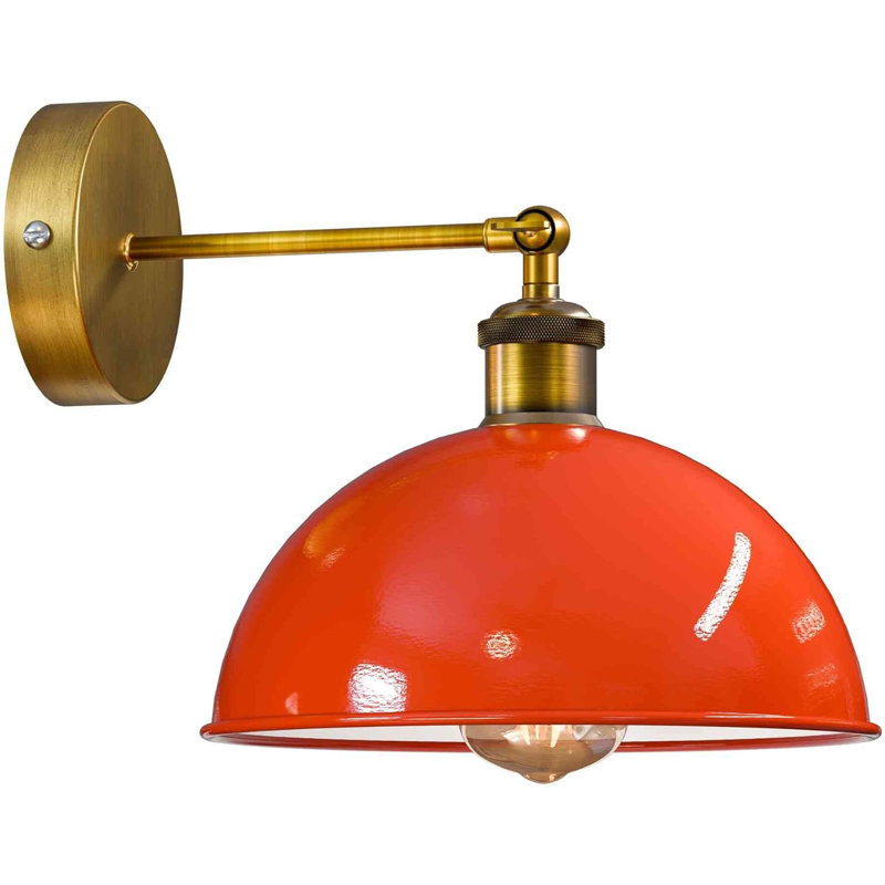 Dome Metal Wall Sconce, 180° Adjustable Industrial Wall Lamp for Bedside, Study, Kitchen, and Living Room Décor., Orange