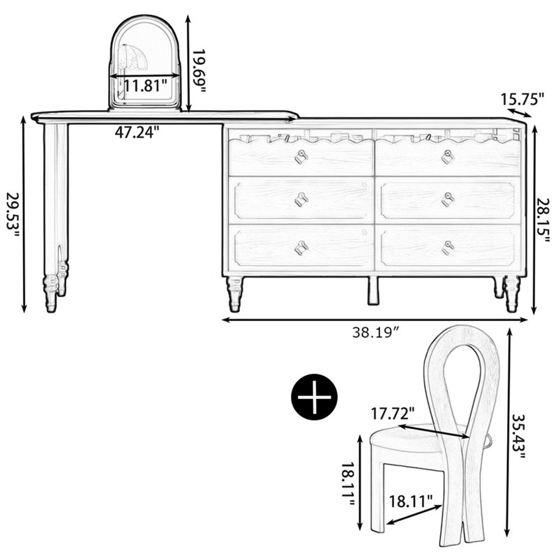 Makeup Vanity with Light mirror,6 drawers,1 chair