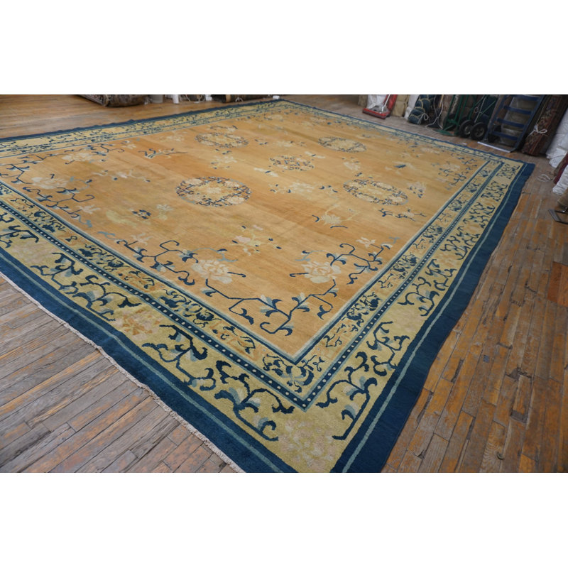 1920s Antique Wool Rectangle Coral / Salmon Pink Large Allover Floral Hand Knotted Pile Rug