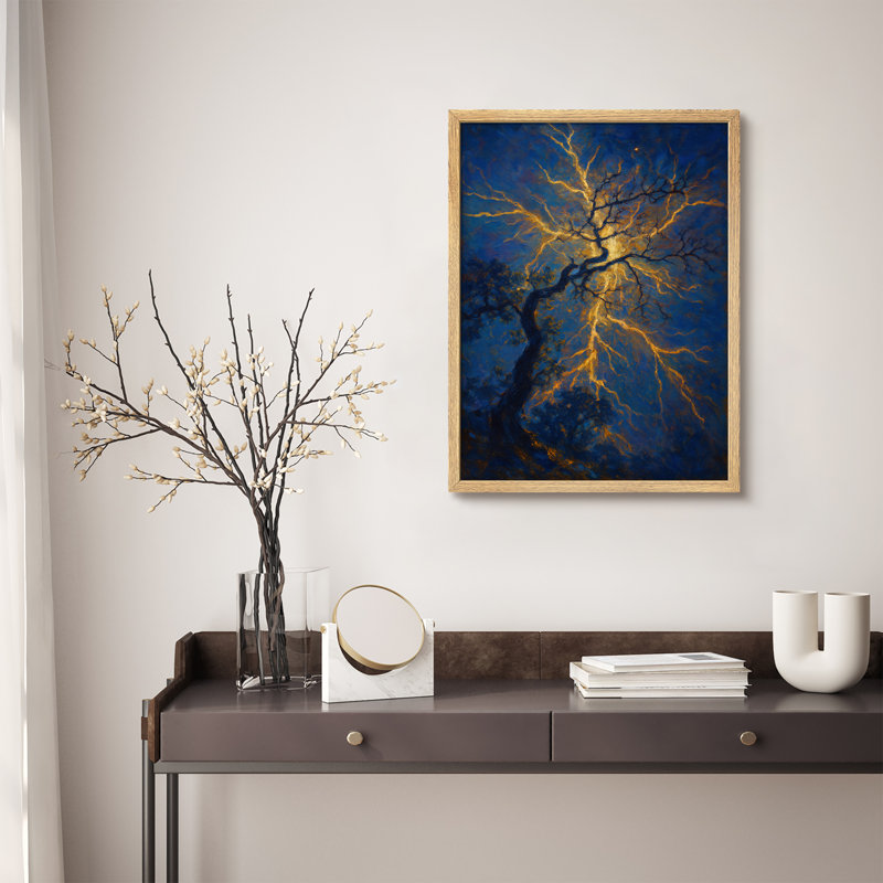 Reproduction d'art encadrée - arbre avec grève de la foudre, art mystique de la nature, décor contemporain ou éclectique
