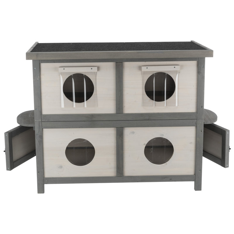 TRIXIE natura 2-Story Weatherproof Outdoor Cat Shelter with Balcony, 41.5" x 28" Elevated Cat Home, Gray
