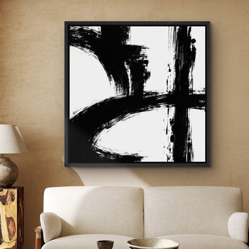 "Black White" Bold Modern Abstract Wall Art, impression sur toile encadrée, H 16 po x l 16 po, Black