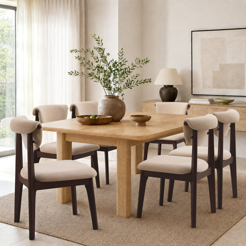  Chaise de salle à manger moderne en bois massif, chaise d'appoint rembourrée avec dossier roulé courbé, chaises de cuisine et de salle à manger de style Mid-Century