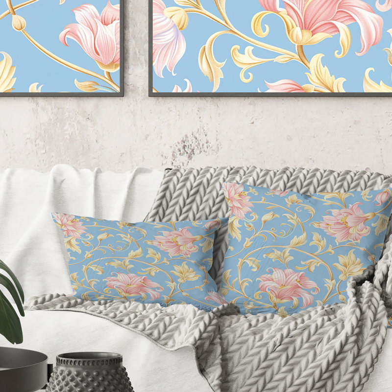 Coussin Boho rose, rose, rose et bleu, Carrée, H 18 po x l 18 po