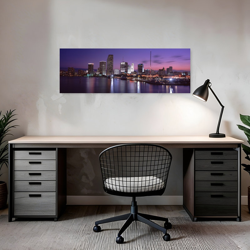 Night Skyline Miami FL USA by Murat Taner - Wrapped Canvas Panoramic Print, 30.48 cm H x 91.44 cm W