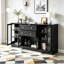 Buffet 58,3 po moderne avec 4 portes et 2 tiroirs, tablettes réglables, prise de courant, panneaux en acrylique, poignées en alliage d'aluminium-129685016