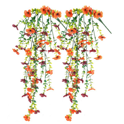 2 Pack Artificial Hanging Flowers for Outdoors 29.5" UV Resistant Faux Violets for Front Door Porch Patio Yard Decor