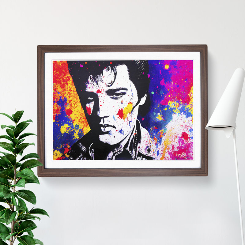XH1022-6738X Paint Splashed Elvis Presley Vol.2 Abstract - Single Picture Frame Print, 34cm H x 46cm W x 2cm D, Walnut
