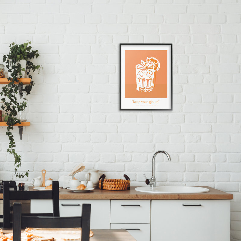 Keep Your Gin Up, giclée encadrée, design par lettré et doublé, H 14 po x l 11 po, Giclée encadrée noir minuit