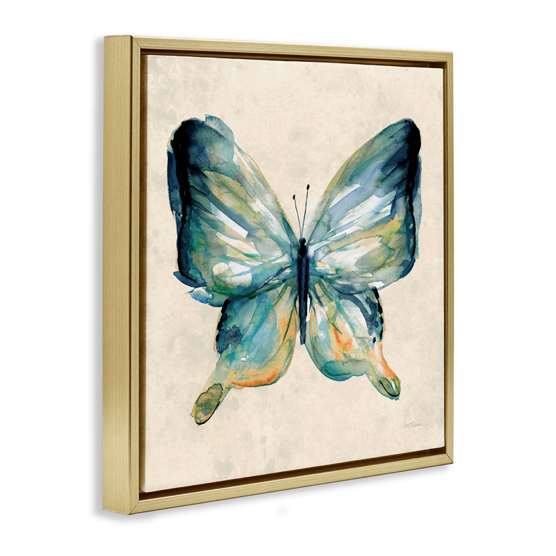 Papillon audacieux dans un cadre flottant vert, design par Carol Robinson, H 18 po x l 18 po, Cadre flottant métallique doré