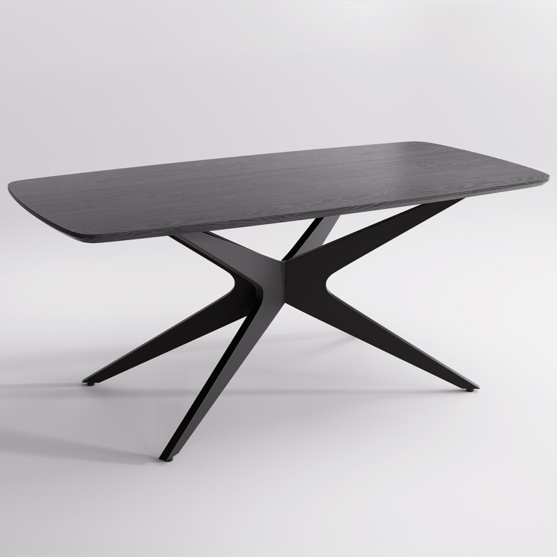 Table de salle à manger rectangulaire en bois manufacturé et solide avec pieds en métal 69,4 po l 69,4 po, Noir