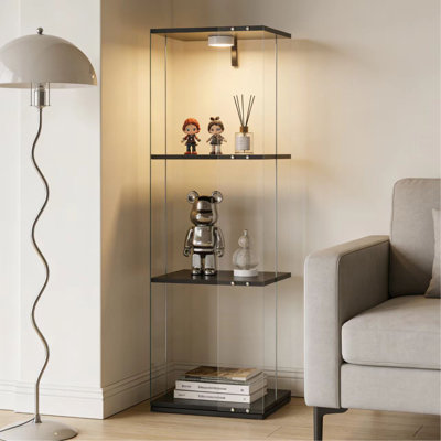 Rotatable Three-Layerr Cabinet Style Display Cabinet, Wine Cabinet, Storage Cabinet, With Remote Control Paipai Light, Adjustable Feet, Can Be Placed In The Living Room,Corridor, Color: Black