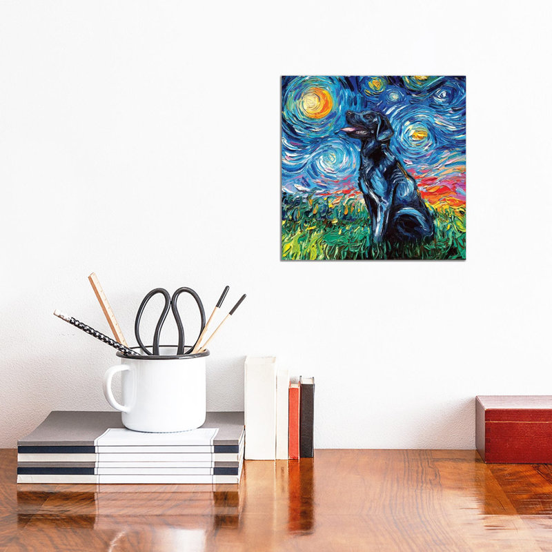 Reproduction d’art, "Black Labrador night I" par aja Trèves, H 12 po x l 12 po x P 0,75 po, Toile tendue, Pas de tapis