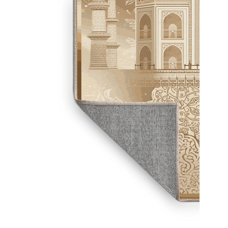 Machine Washable Orsolya Taj Mahal India Classic Oriental Rug in Beige – Beige Binding, 7x10