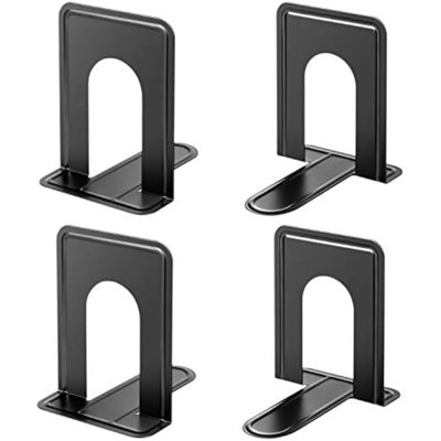 Serre-livres peints de qualité supérieure mat, serre-livres robustes et robustes pour tablettes, bouchons de livres en métal antidérapants pour livres / CD / DVD, 6 po x 4,6 po x 6 po, noir (2 paires / 4 pièces, grand)