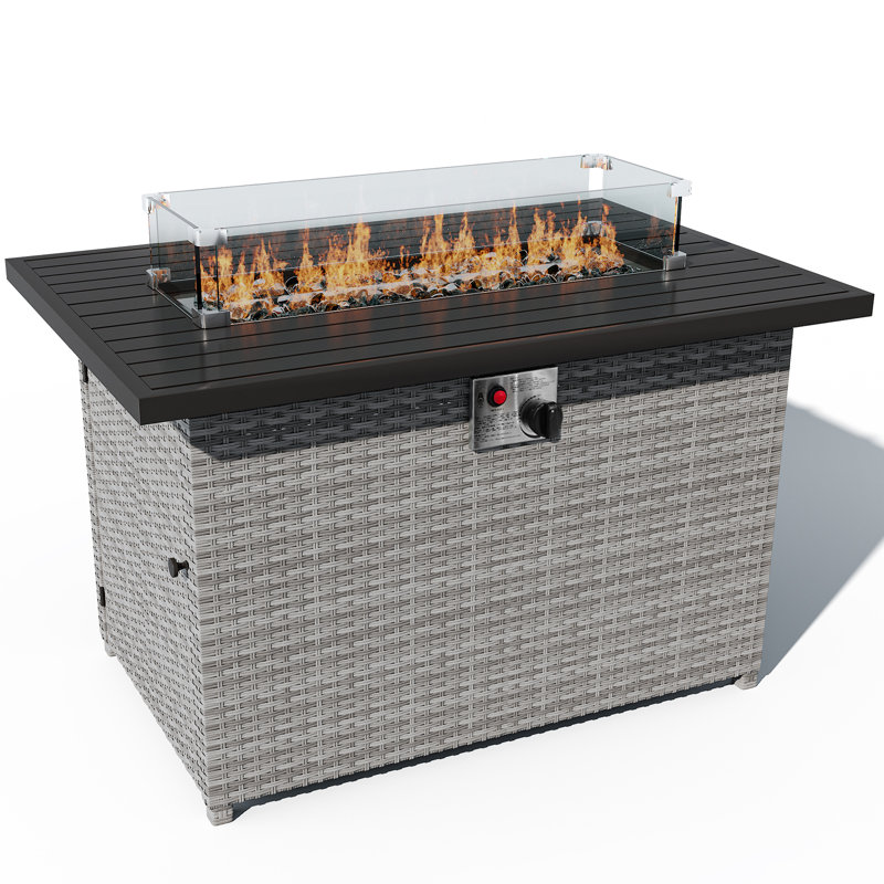 42 Inch Gray Wicker and Aluminum Gas Fire Pit Table