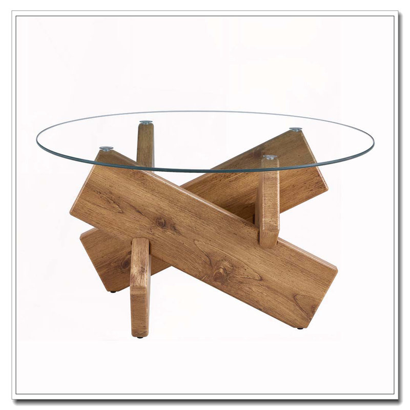 Table basse ronde en verre, Bois naturel
