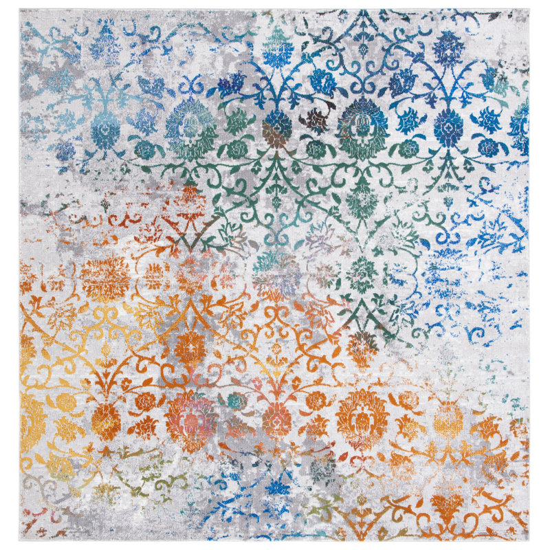 Aria Performance Damask Rug, Square 6'5"