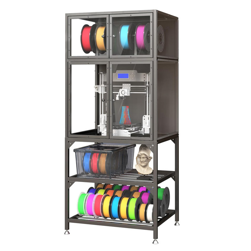 Établi professionnel avec imprimante 3D silencieuse - équipé d'un support de rangement de consommables pour imprimante 3D double couche et d'un large bureau, conception à l'épreuve de la poussière, supportant 140 livres.