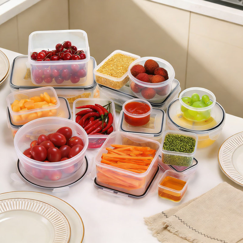Ensemble de 17 contenants alimentaires hermétiques avec couvercles - Organisation de cuisine en plastique sans BPA pour la préparation des repas, allant au réfrigérateur, au micro-ondes et au lave-vaisselle