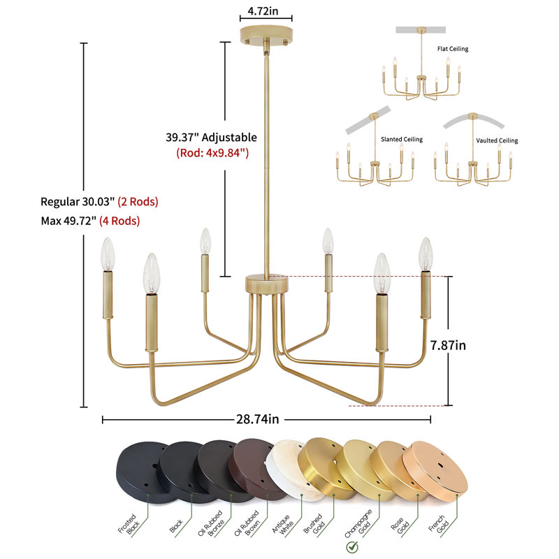6- Light Dimmable Traditional Chandelier, Gold