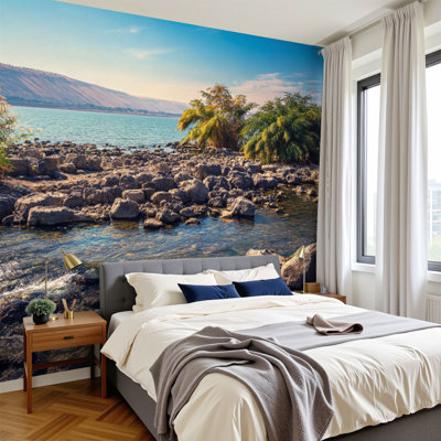 Peel and Stick Wallpaper coast Sea Galilee Ein Eyov Waterfall Tabgha Lake Landscape Wall Murals 100"H x 144"W Removable PVC Wall Paper Self-Adhesive Wall Decor for Bedroom Living Room Home Office
