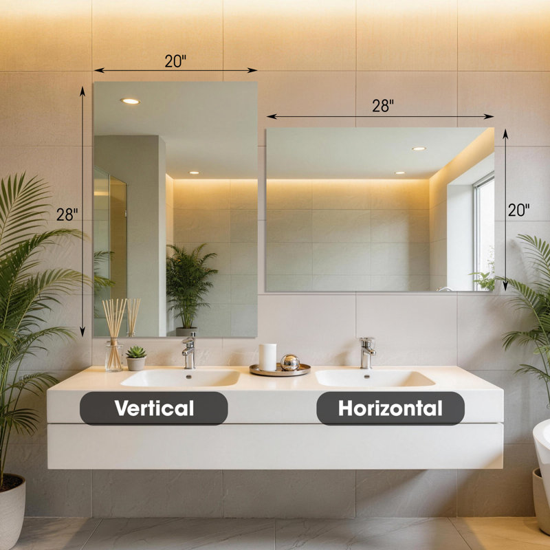 Miroir de salle de bain pour miroir de meuble-lavabo mural 20 po x 28 po - 1 pièce, miroir sans cadre pour lavabo de salle de bain, Rectangle moderne horizontal ou vertical
