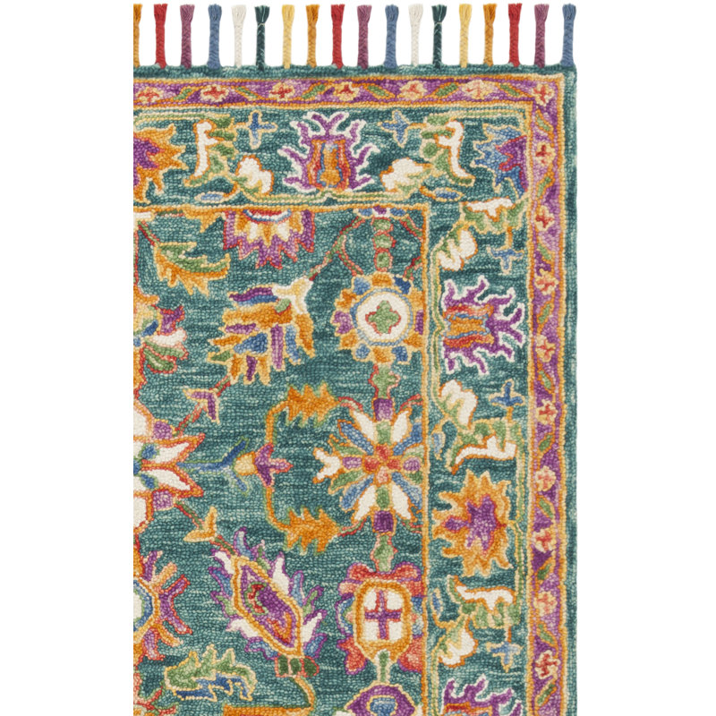 Tapis floral en laine touffeté à la main Vahakn, Carré 7 pi