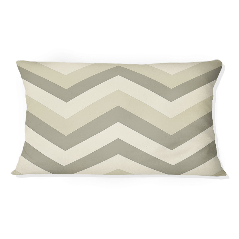 Coussin lombaire gris à motif de chevrons beige - Mid-Century